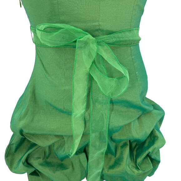 Y2K Fairycore Opalescent Green Floral Sheer Sash Tiered Bubble Skirt - Picture 5 of 7